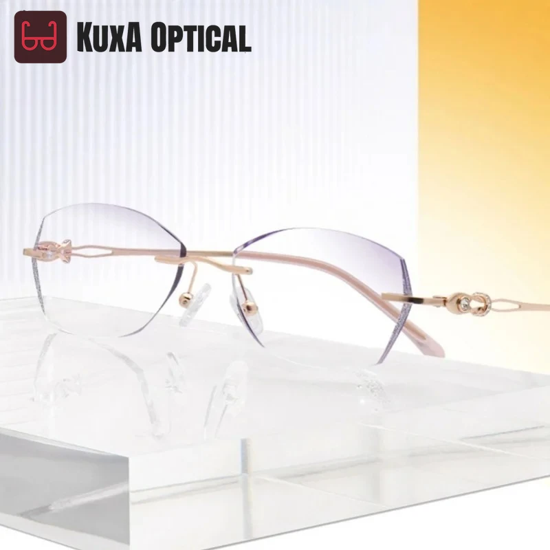 

Women Rimless Eyeglass Titanium Gradient Colored Trendy Elegant Prescription Glasses Lady Diamonds Glass Fashion Gafas
