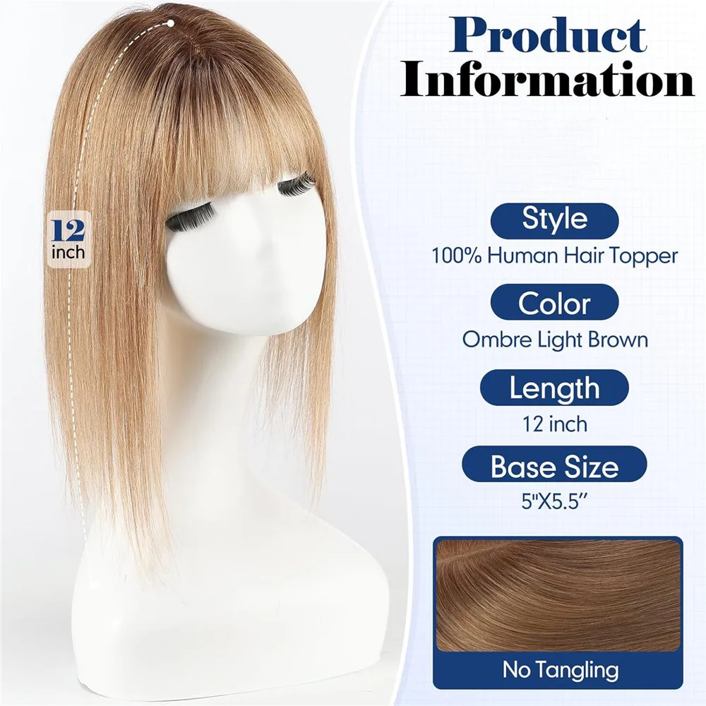 12 inch Human Hair Toppers for Women 5