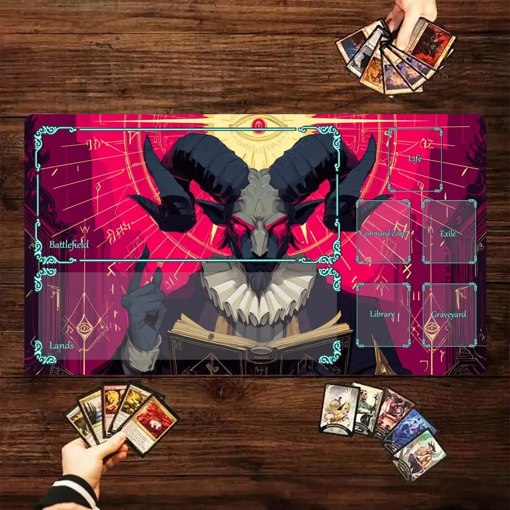 Tapis de jeu Demon Scholar et Rune Eye Magic Card Battle Mat MTG, base antidérapante 35x60cm, tapis de jeu pour TCG