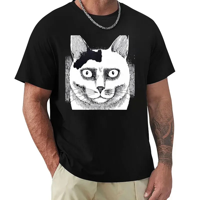 Junji Ito's Cat Diary Graphic Tops Unisex Funny Hip Hop T Shirt Short Sleeve Anime Tees Anime Junji Ito Uzumaki Horror T-Shirt