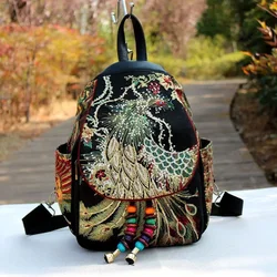 Vintage Design Canvas Backpack Women Large Capacity Ethnic Backpack Hand Embroidered Backpack Women Travel Shoulder Rucksack