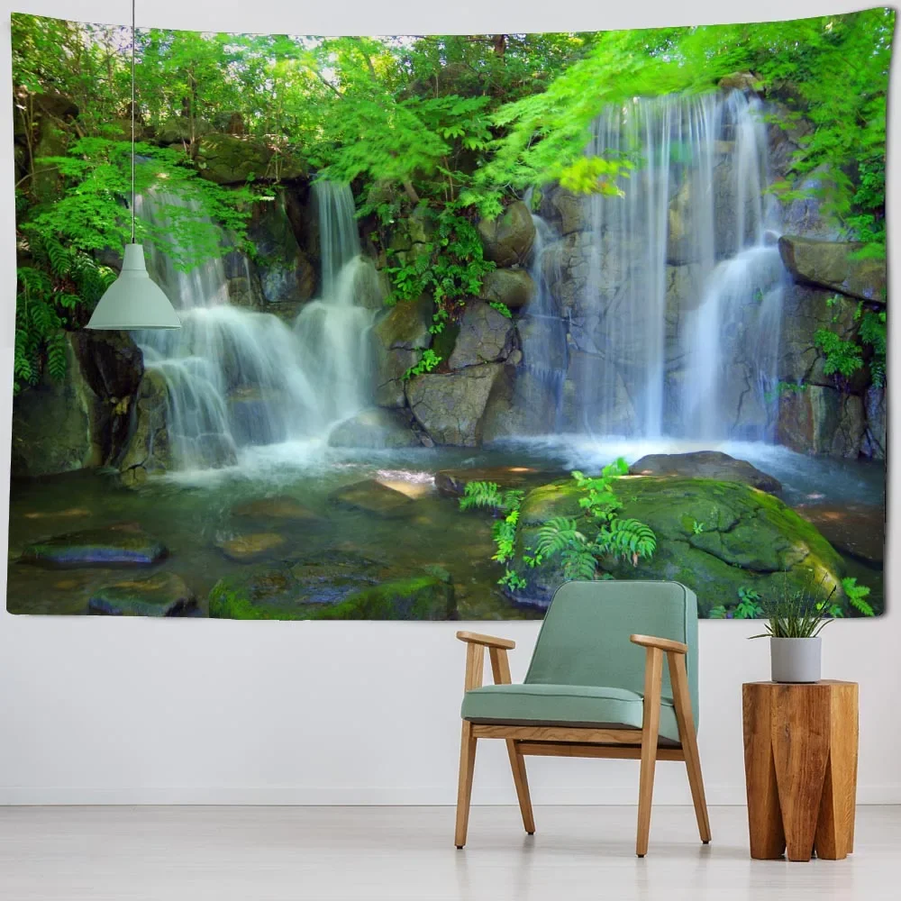 Nature Landscape Tapestry Forest Waterfall Wall Hanging Room Decor Beach Picnic Rug Camping Tent Sleeping Pad Home Decor Sheets