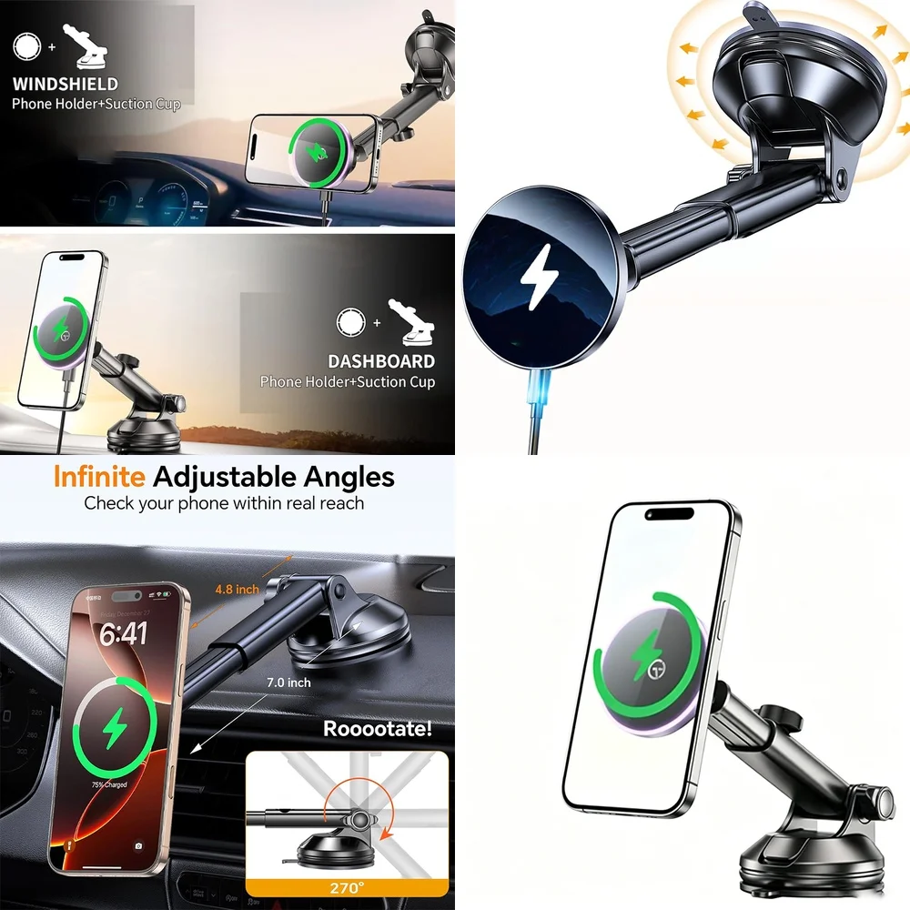 Consumer Electronics New 2026 Trend Wireless Charger Magnetic Dashboard Car Phone Holder Chargers Adapters 15W Fast Charging