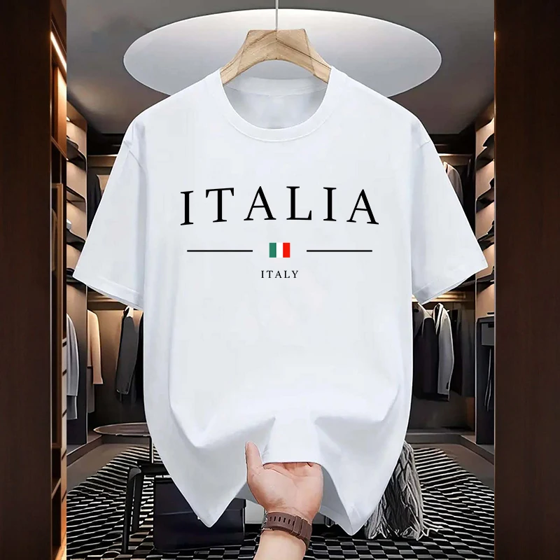 Italien Mode-T-Shirts für Herren, hochwertige 100 % Baumwolle, O-Ausschnitt, kurzärmelig, Sommer, Alltag, Freizeit, Sport, coole T-Shirts, City Vibe Tops – Detail 4