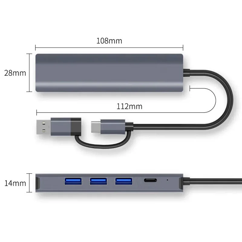 5 in 2 USB 3.0 Type-C Gigabit Wired network adapter USB3.0 HUB Type USB C to 1000Mps RJ45 USB 3.0 Type-C HUB Docking Station