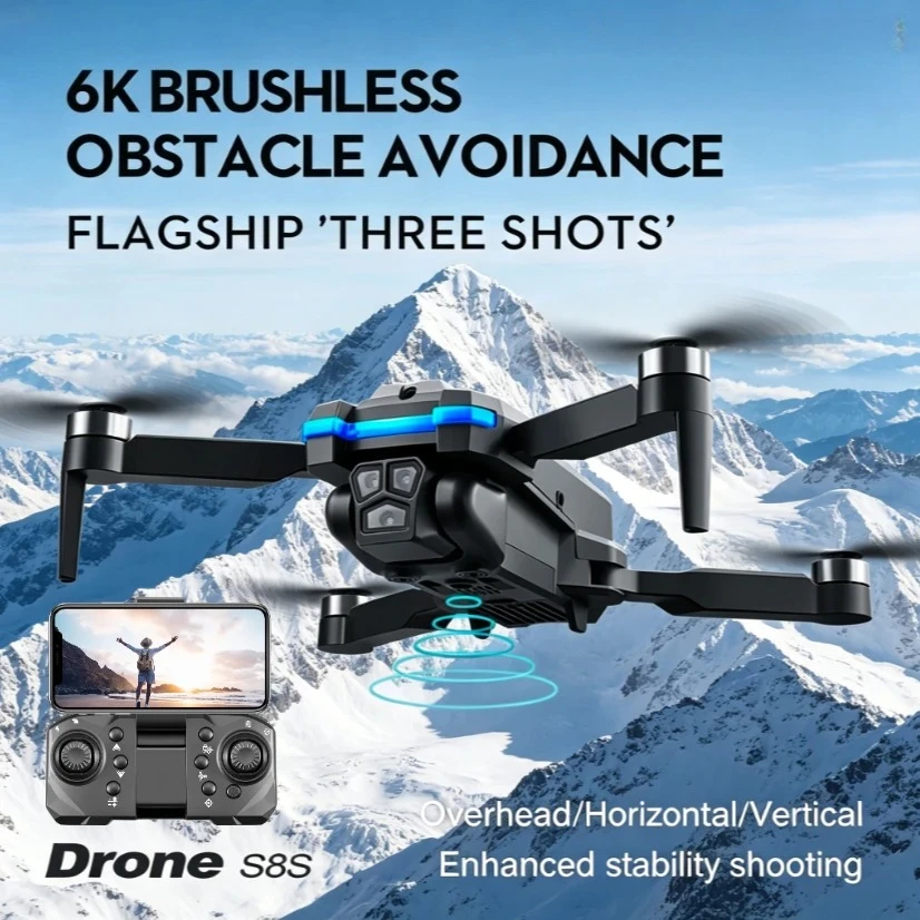 Original S8S Foldable Drone Triple Cameras Brushless Motor Obstacle Avoidance Optical Flow Positioning HD Shooting RC Quadcopter