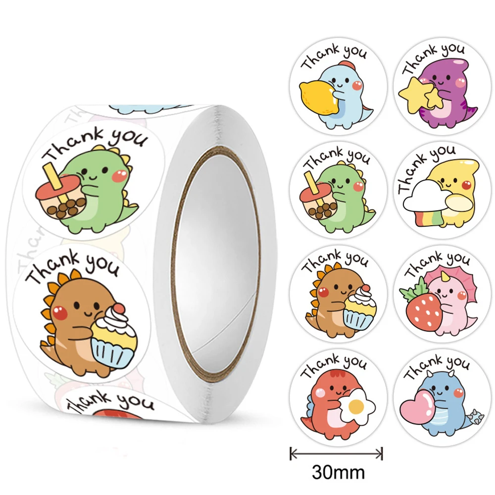 

50-300pcs 1 Inch Thank You Stickers Cartoon Dinosaur Labels for Packaging Baking Labels Gifts Seal Decor Children's Stickers