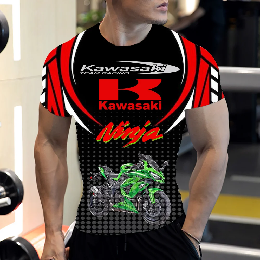 

Новинка 2025 года, Kawasaki Racing Motorcycle Race, мужская и женская летняя дышащая повседневная футболка для энтузиастов с 3D принтом, одежда для велоспорта