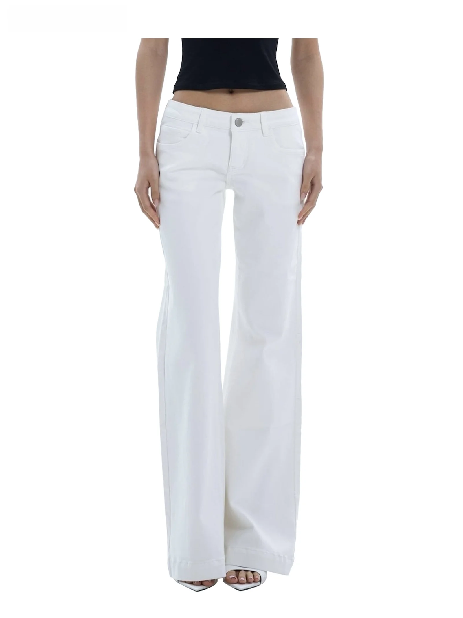 Low Waist Straight Leg White Denim Jeans Casual Sle Wide Leg Pants Loose Fit Micro Stretch Pure Color Jeans for Women