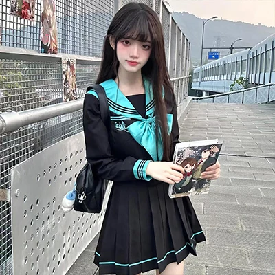 2025 primavera novo original jk uniforme terno japonês menina básico estilo acadêmico doce bonito de manga comprida saia plissada terno de marinheiro