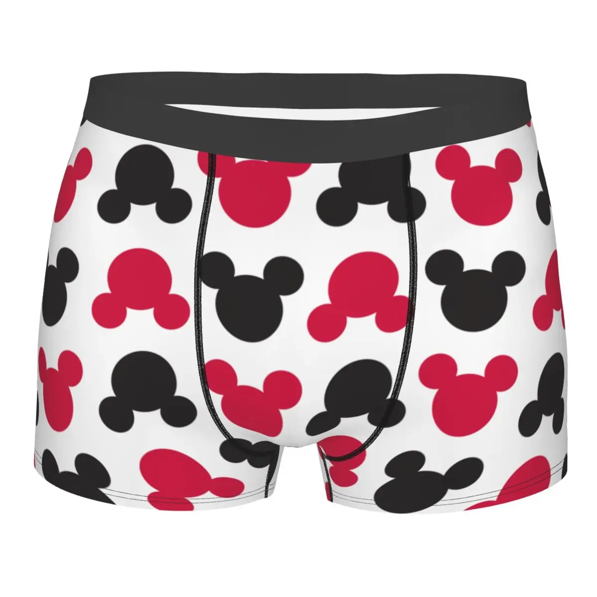 Engraçado Mickey Mouse Boxer padrão preto e vermelho, cuecas macias para homens, shorts, calcinhas, cuecas, roupas íntimas