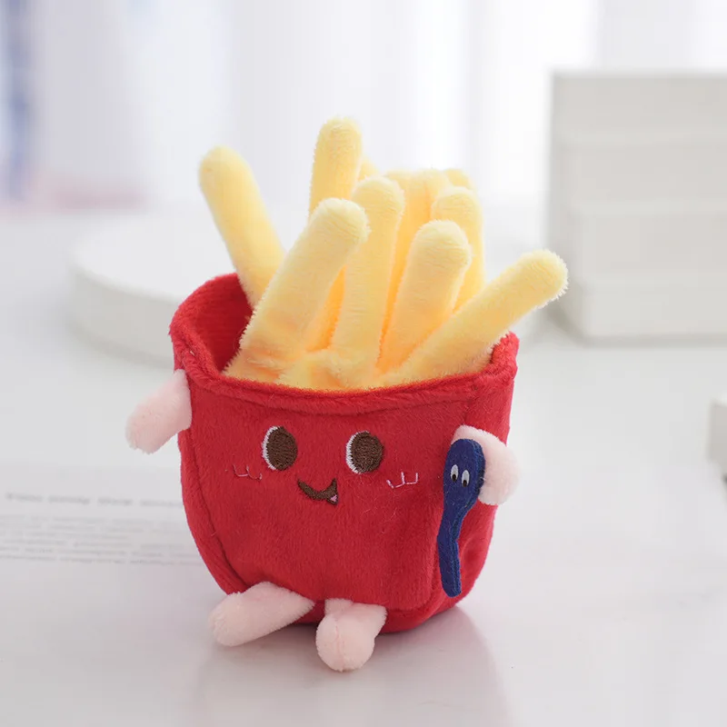 Porte-clés en peluche de collation de dessin animé pour enfants, mini poupées, frites hamburgers, hotdog, pendentif mignon, décor de sac, cadeaux en peluche