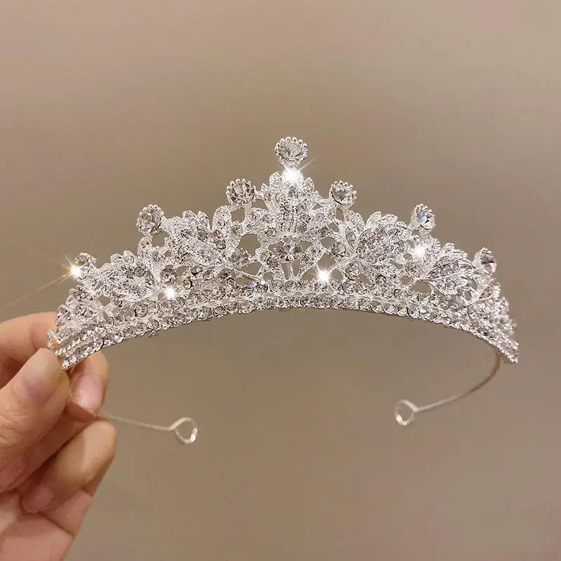 Hochzeitshaar-Tiara, Kristall-Braut-Tiara, Krone, silberfarbenes Diadem, Schleier-Tiara, Hochzeitshaar-Accessoires, Kopfschmuck, Kopfschmuck-Schmuckstücke – Detail 1