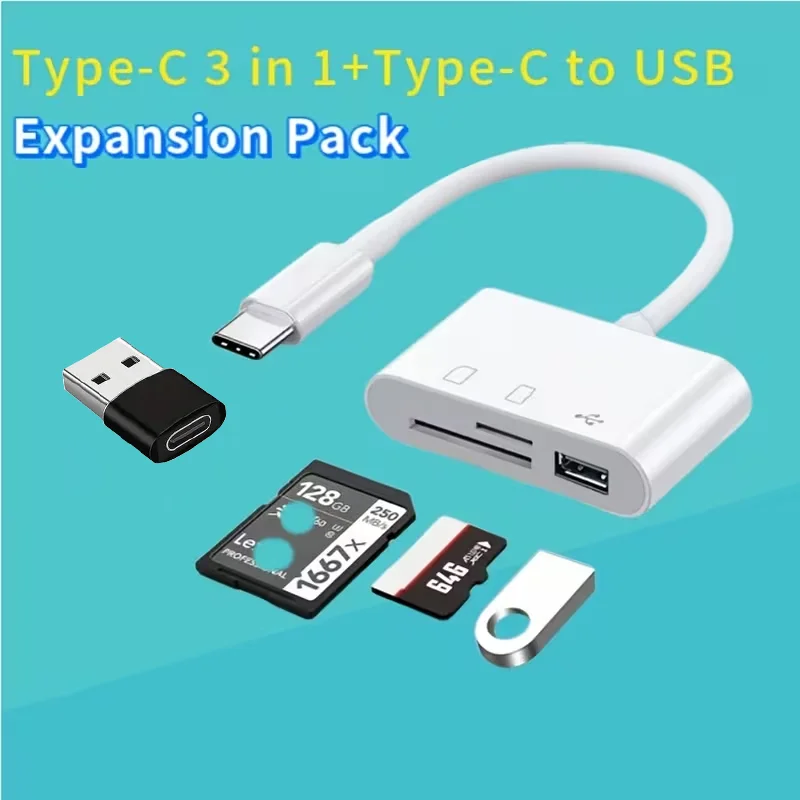 Fast USB-C 3-in-1 Adapter Set – Plug & Play, SD/TF Card Reader for iPad Pro, MacBook Air/Pro, Galaxy S10/S9 & More Devices