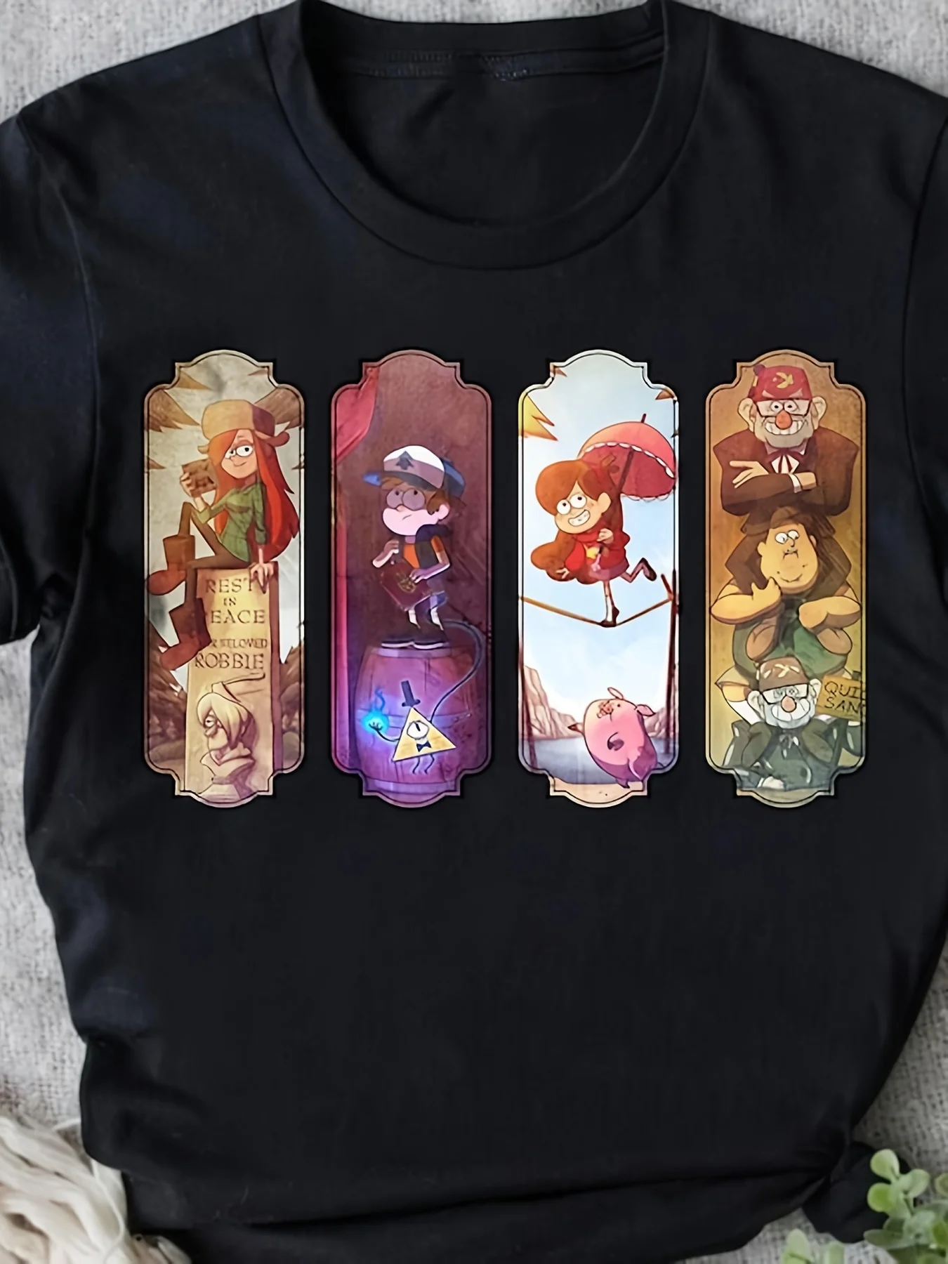 

Disney Gravity Falls Ghost House Telescopic Short Sleeve - Official Graveyard Scene Men's and Women's T-shirts, Adult Black