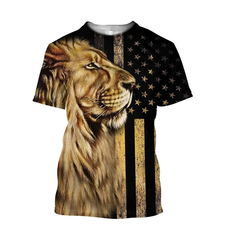 Lion Print T-shirt For Men Jesus Graphic Shirt Summer O-neck Loose Short Sleeve Top Unisex Cool Sweatshirt Casual Men's Clothing