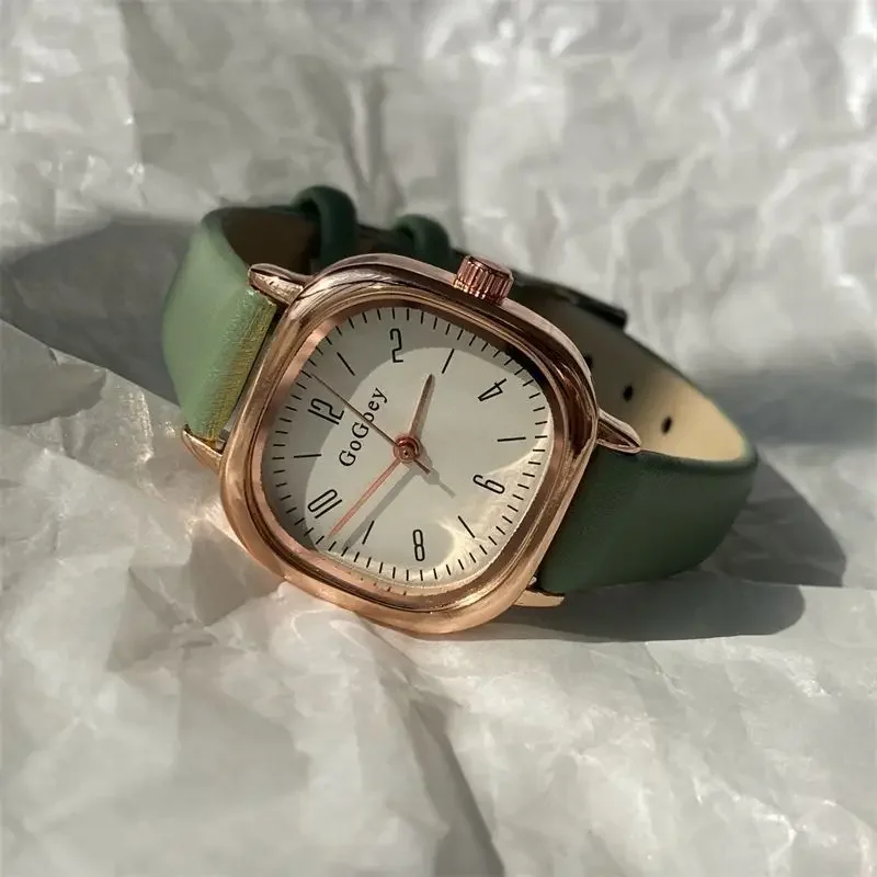 Merk Eenvoudige Kleine Vierkante Groene Quartz Horloge Vrouwen Lederen Band Casual Mode Veelzijdige Vintage Polshorloges Dropshipping