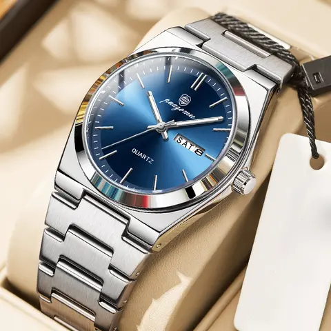 2025 Ny Lyxig Herrklocka 3ATM Vattentät Lysande Datum Herrklocka Rostfritt Stål Herrklocka Sport Mode Herr Quartz Klockor 10 best sales vattentålig 3atm rostfri stålklocka med baksida - №3