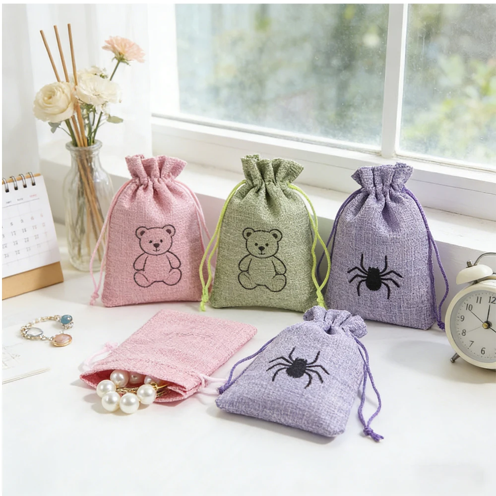 

50 персонализированных льняных мешочков из органического хлопка и джута, многоразовые, прочные, с завязками, для ювелирных изделий, ожерелий, мыла