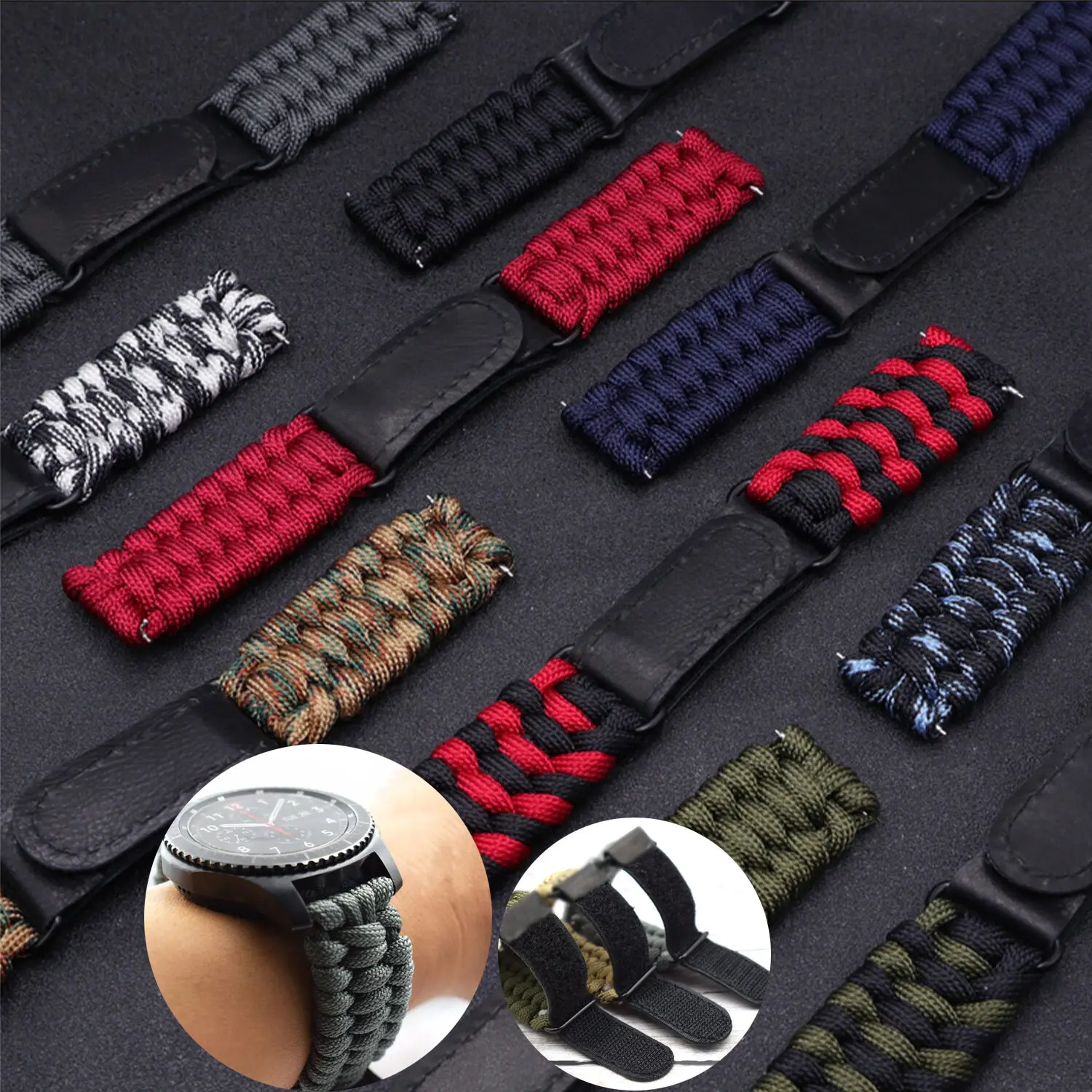 20 22mm Braided Flat Head Universal Watchband Colorful Velcro Style For Galaxy Watch 3/4/5 41/45mm 40/44 42/46mm Gear S3 Band - Image 2
