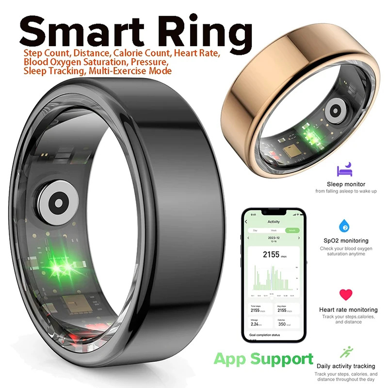 For Xiaomi Smart Ring Men Women Military Grade Titanium Steel Shell Health Monitoring IP68 & 3ATM Waterproof Multi-sport Modes