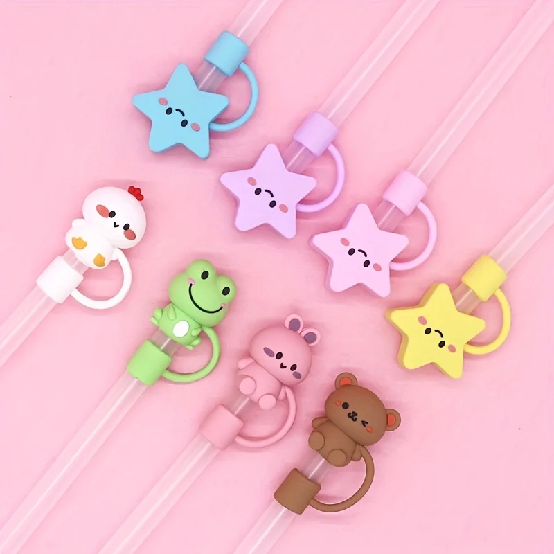 8pcs Kawaii Cartoon Silicone Straw Sleeve Caps, Decorative Straw Caps,Dustproof Straw Covers For Stanley Cup 40&30 Oz