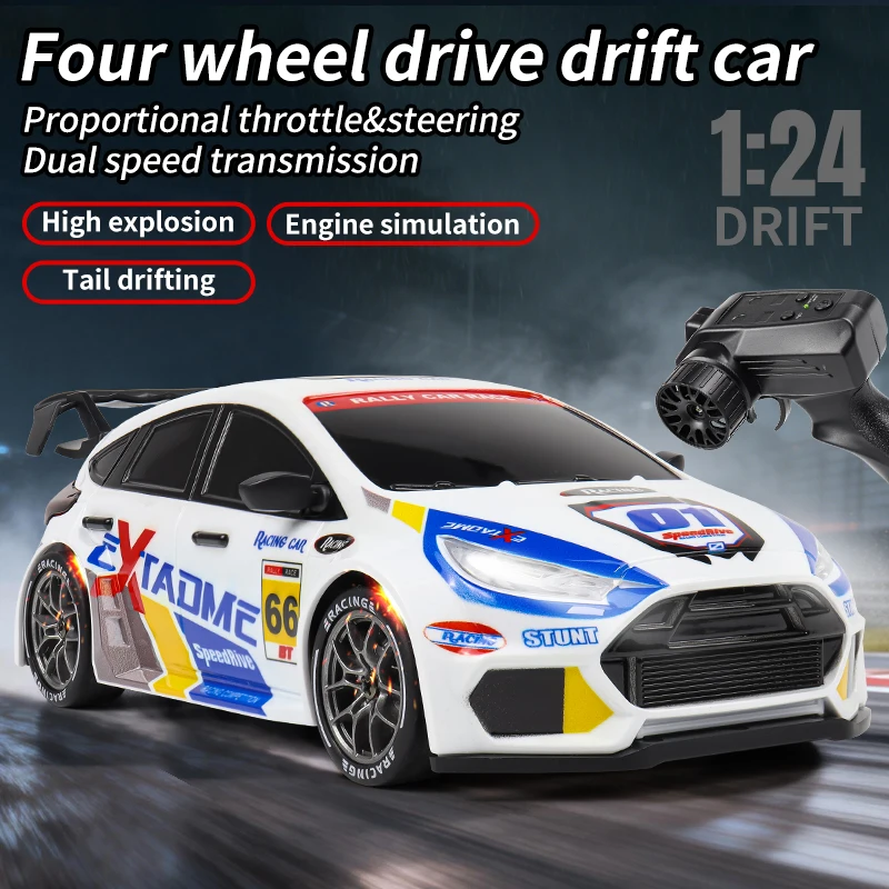 1:24 4WD RC Drift Car 2.4G Remote Control Rally Racing Car Dual‑Speed With LED Light Spare Tires Roadblock Kit Hobby Toy view 2