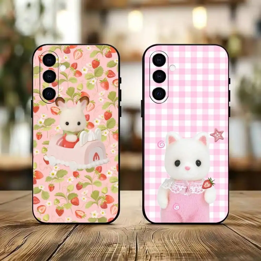 

Cute Flower Lop Rabbit Phone Case Black Silicone Soft For Samsung Galaxy A73,A72,A71,A70,A53,A52,A51