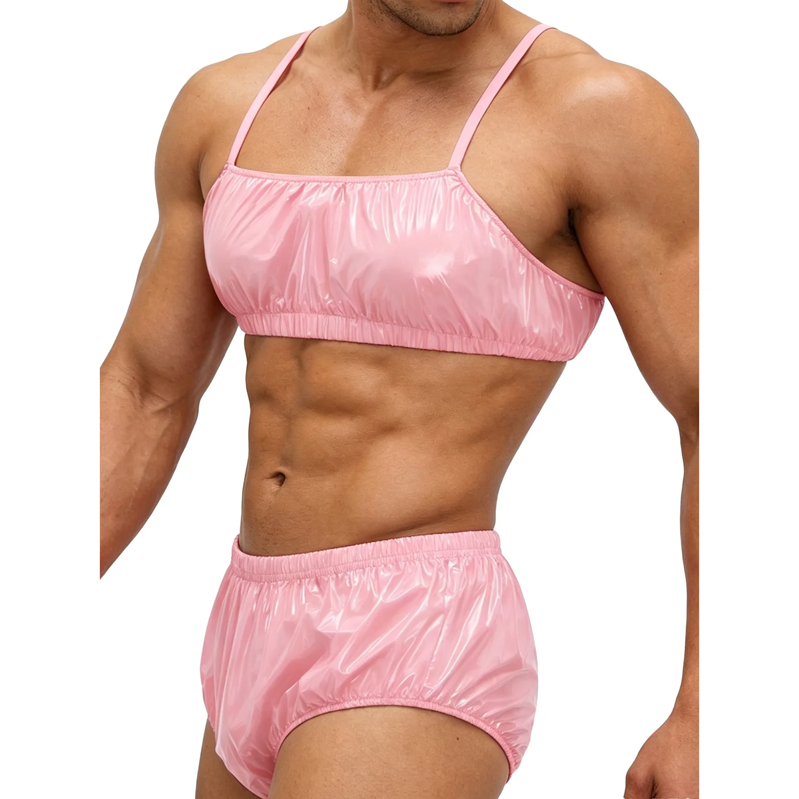 Herren-Badeanzug, zweiteilige Badebekleidung, wasserdichter Badeanzug, verstellbare Träger, Singlets, Crop-Top und Badehose mit elastischem Band – Detail 7