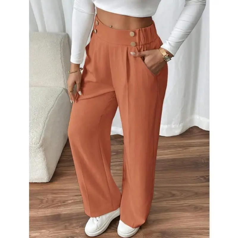 

Ele Double-Buled Straight Leg Office Pants Women's Faion Casual Trousers Straight Cut PVC Material ex Design