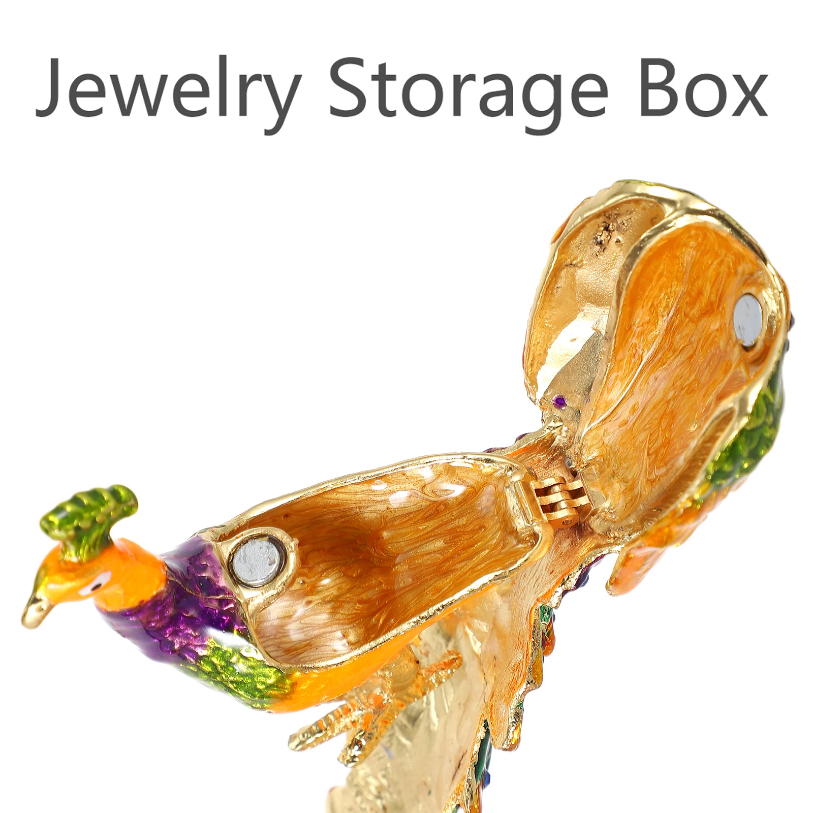 

Peacock Jewelry Box Yellow Alloy Travel Desktop ganizer Earrings Necklaces Bracelets Storage Trinket Container Display for
