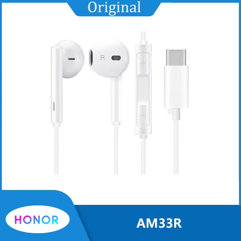 Honor – écouteurs intra-auriculaires filaires AM33R, oreillettes de Type C, avec Microphone, contrôle du Volume, casque de Sport, Original