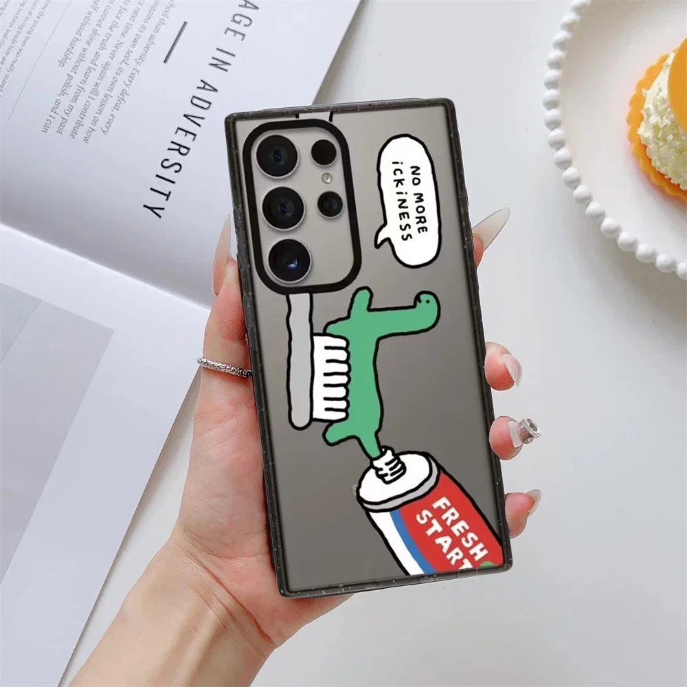 

Cartoon Toothpaste Dinosaur Acrylic Border Case for Samsung Galaxy S26 S25 S24 S23 Ultra S26U S24+ S25+ S26 Plus Protective Case