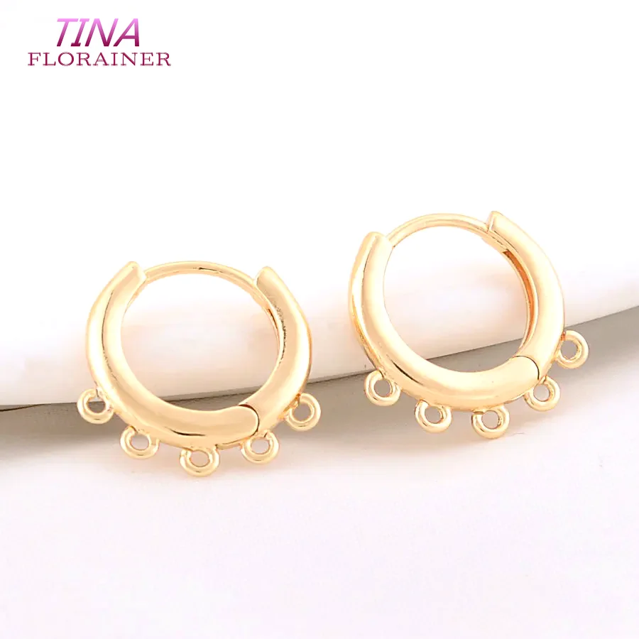 6PCS 15MM 14K Gold Color Brass 5 Holes Round Earrings Hoops High Quality Jewelry Making Supplies Diy Findings Accessories