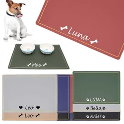 Custom Pet Food Bowl Mat PU Waterproof Personalized Placemat For Dog Name Easy Wash Drinking Feeding Pad Accessories