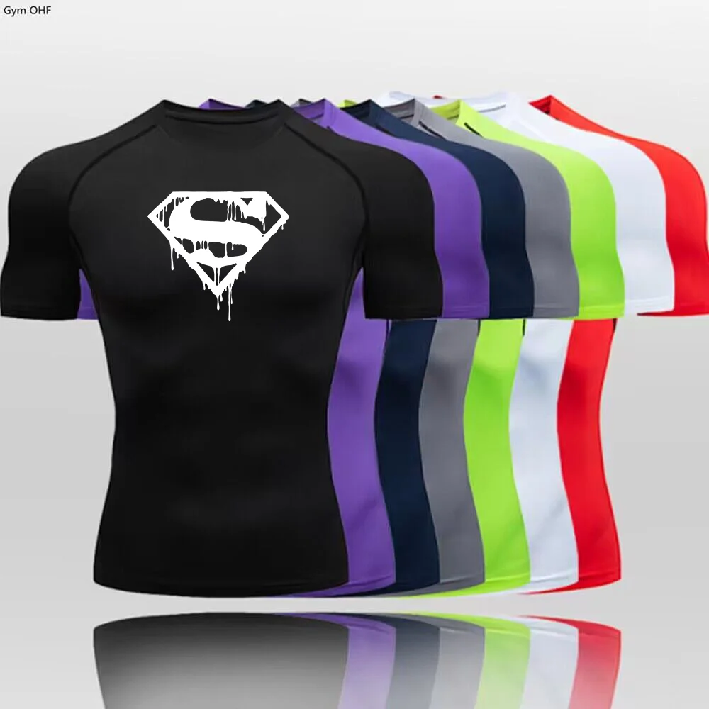 Men's Gym Training Hero Print Fashionable Durable Comfortable Breathable Jogging Sportswear Jujutsu Shaping Top MMA Rashgard