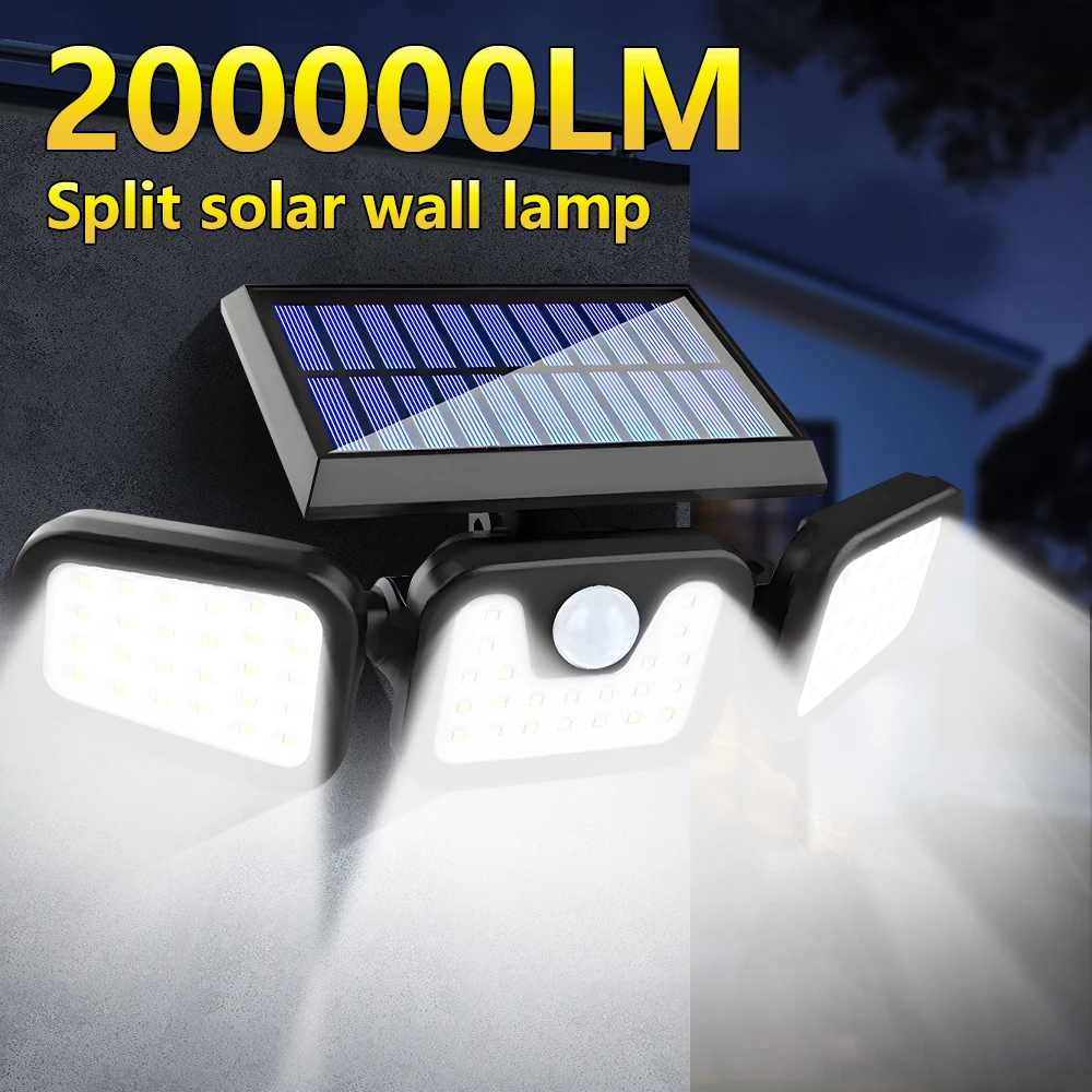 200000ML مصباح حائط شمسي مصباح شارع شمسي قابل للشحن LED مقاوم للماء مصباح حائط بكاشف حركة للإضاءة الخارجية