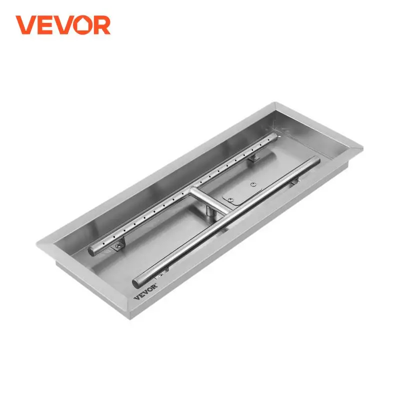 VEVOR Fill-in Fire Pit Pan Burner Natural Gas Fire Pit Burner 24x8inch Fire Pit Pan 4.4 LBS Stainless Steel Metal Square Burner