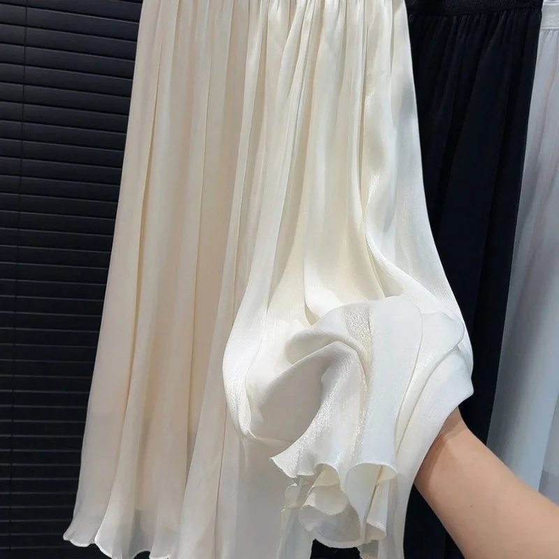 High-end Flowing Mesh Skirt High-waisted A-line Skirt 2024 Summer New Chiffon Temperament Slimming Large Swing Umbrella Skirt