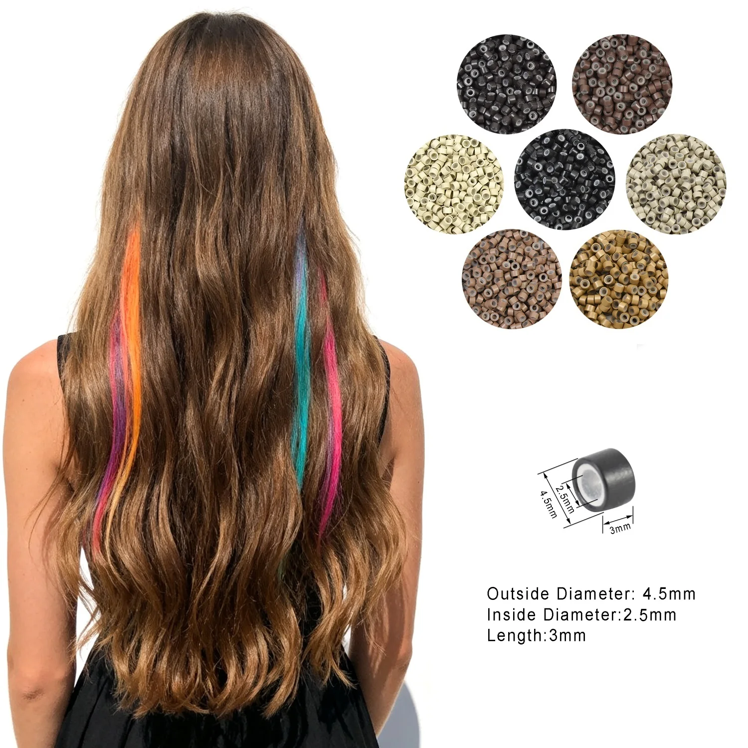 1000 pcs 4.5mm*2.5mm*3mm Silicone Beads for Human Hair Extensions Tool Silicone Micro Rings/Links   Multi colors