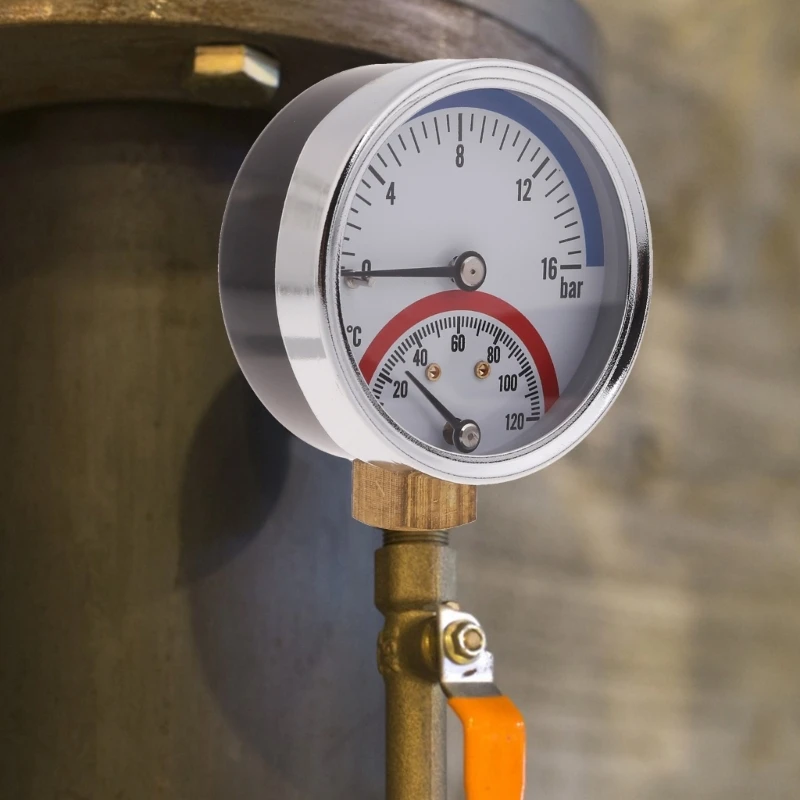 Liquid Filled Pressure Gauge 0-16Bar 0-120℃ Thermal Pressure Gauge Thermo-manometer Boiler Temperature Pressure Gauge