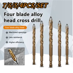 7PCS 3-12mm Cross Hexagon Tile Drill Bits Set For Glass Metal Ceramic Carbide Alloy Cross Tile Drill Bit Set Drilling Tools