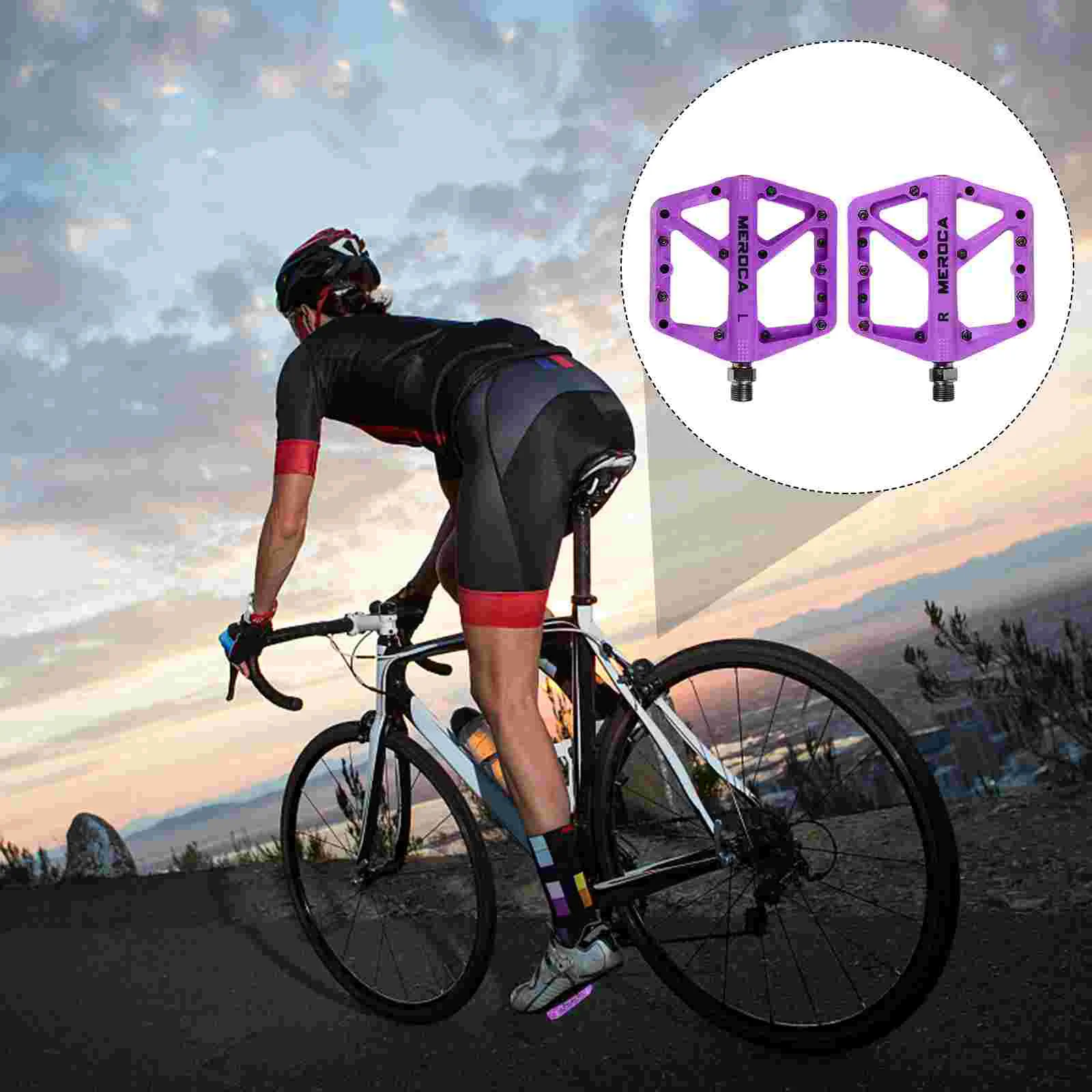 

Pedal Bicycle Steel Spindle Mountain Road Bike Pedals Cleats Purple Nylon Child