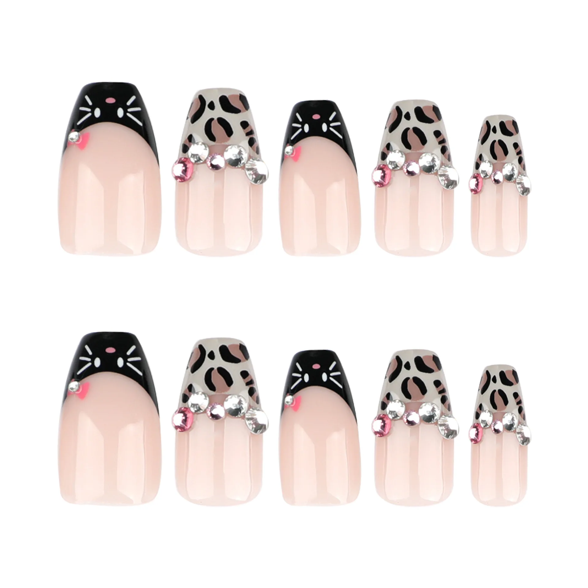 

24PCS Short Square Fake Nails Pink Leopard French Tip Press on Nails 3D Bowknot Design Spice Girls Wearable False Nail for Women