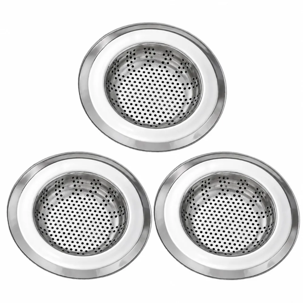 3 Pack Stainless Steel Sink Strainer Wide Edge 4.45 Inch Diameter Kitchen Sink Strainer Sink Drain Strainer Bathroom Sink