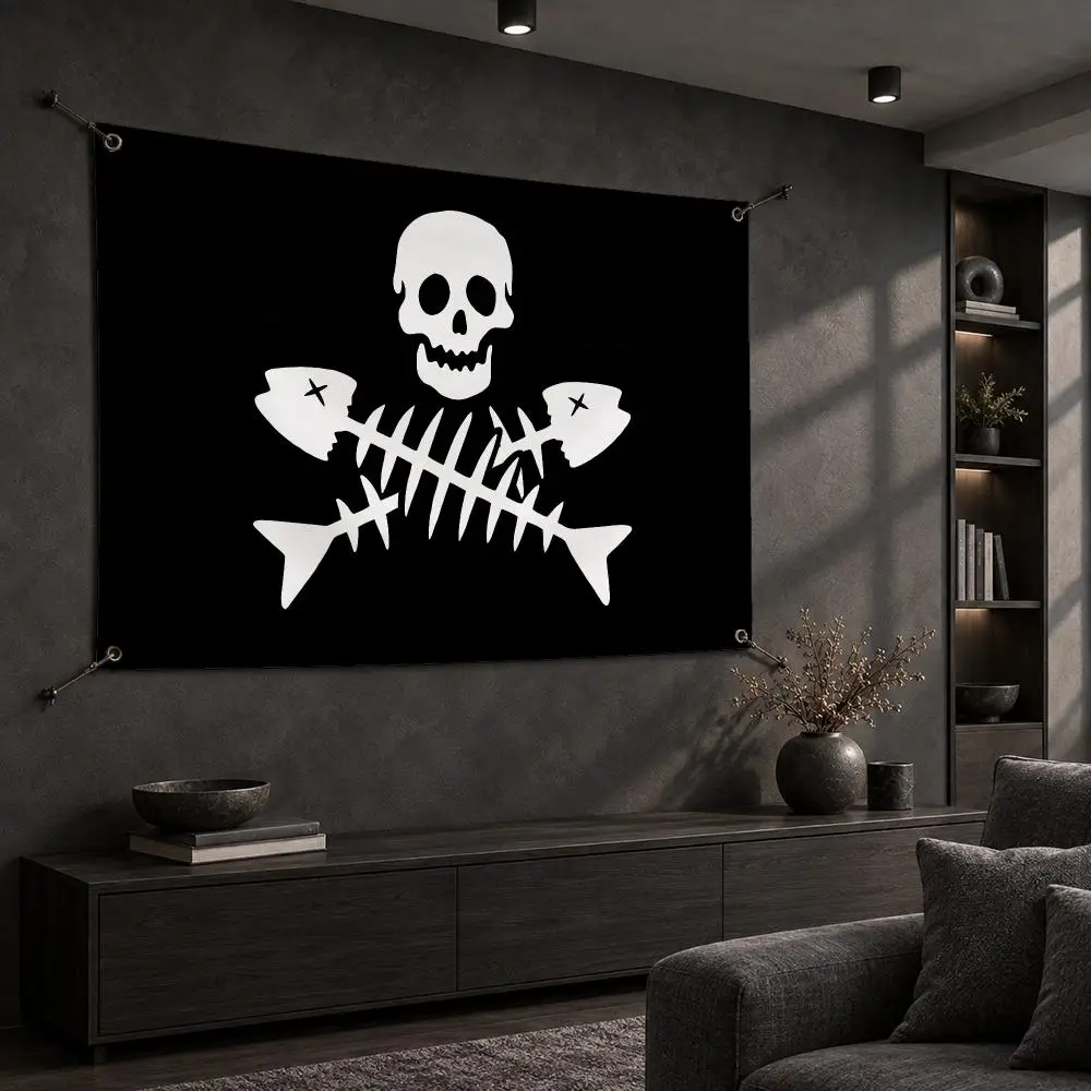 Black Pirate Fish Flags Custom Decorative Wall Hanging Banner Art for Bedroom Living Room Home Office Outdoor Decor Gift