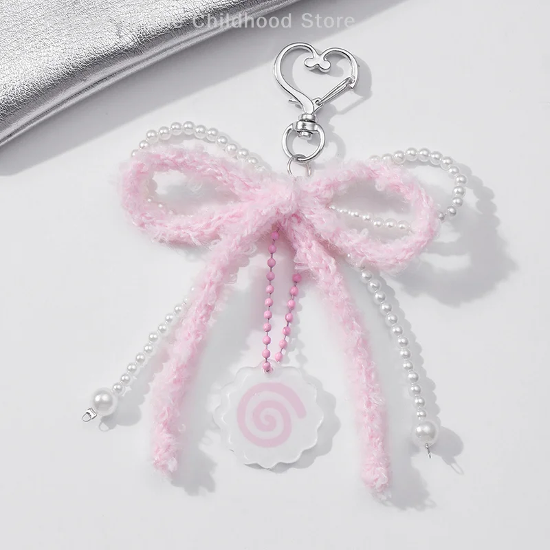 

Fashion Imitation Pearl Bow Pendant Keychain For Women Sweet Car Key Ring Exquisite Backpack Decoration Accessories Gifts