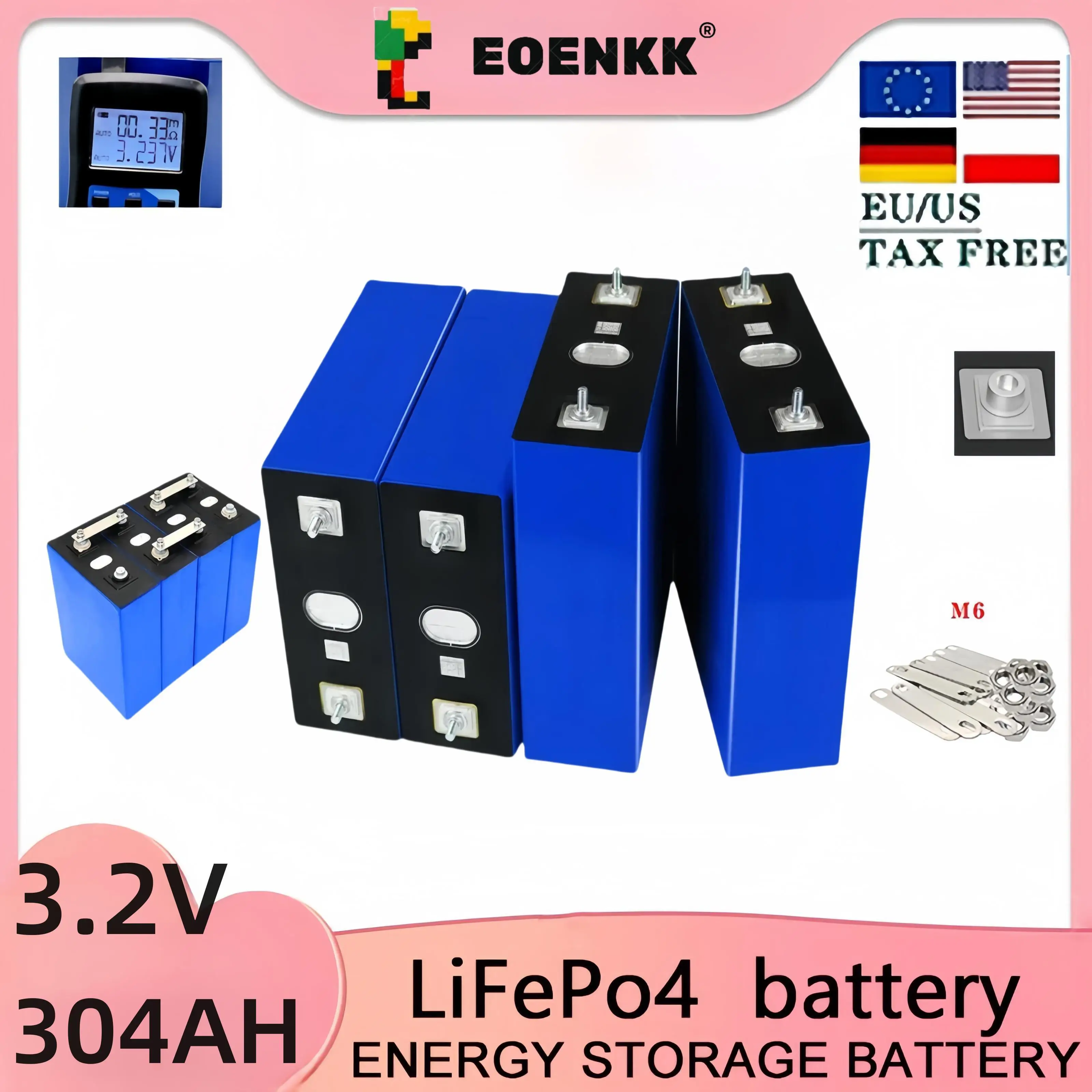 

NEW 3.2V 304AH Battery 3.2V New Rechargeable Battery Pack Brand 12V 24V 48V Prismatic Cells for DIY EV RV Yacht Solar EU DDP