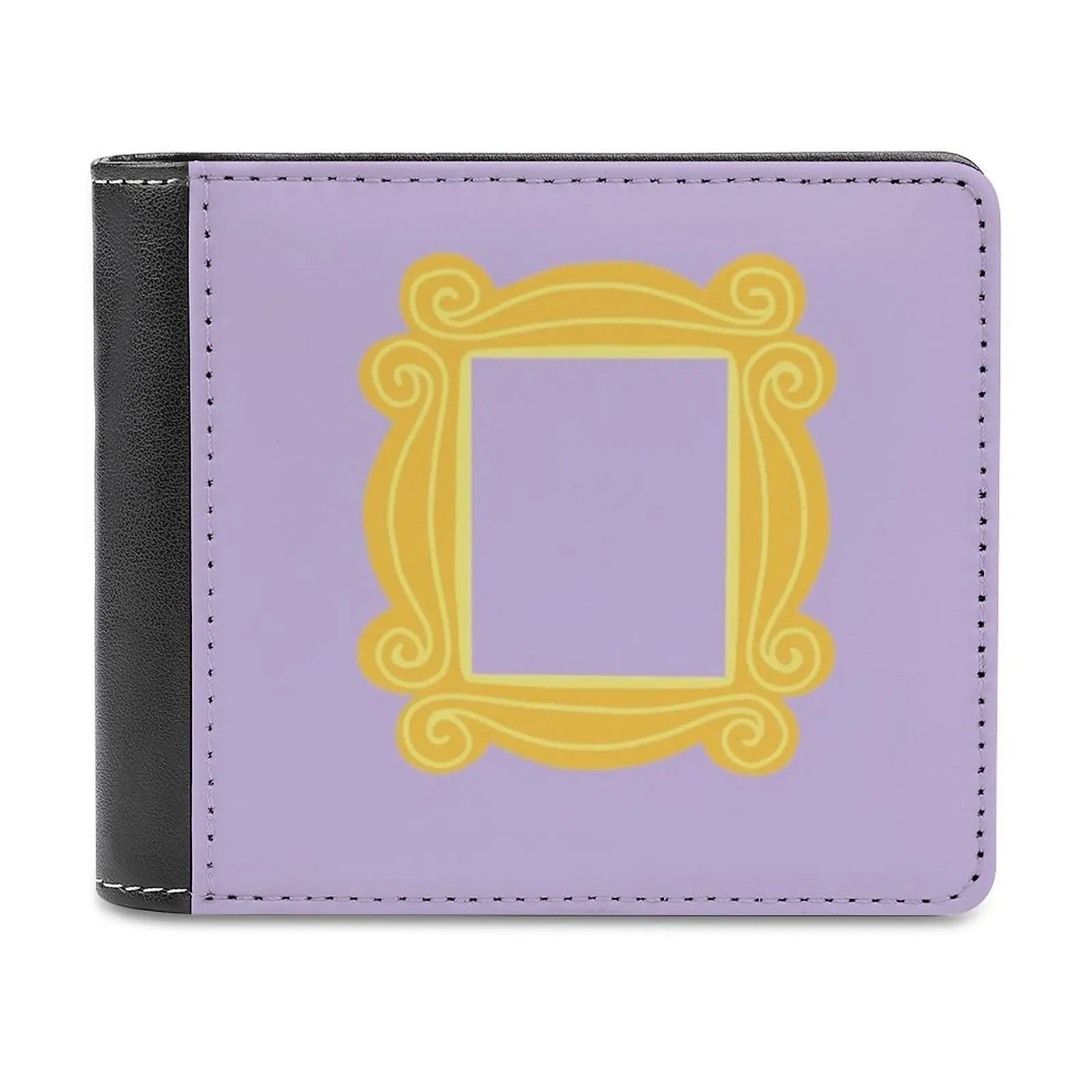 Cartera de tarjetas de crédito con marco dorado, carteras de cuero, carteras personalizadas para hombres y mujeres, puerta con marco, amigos morados