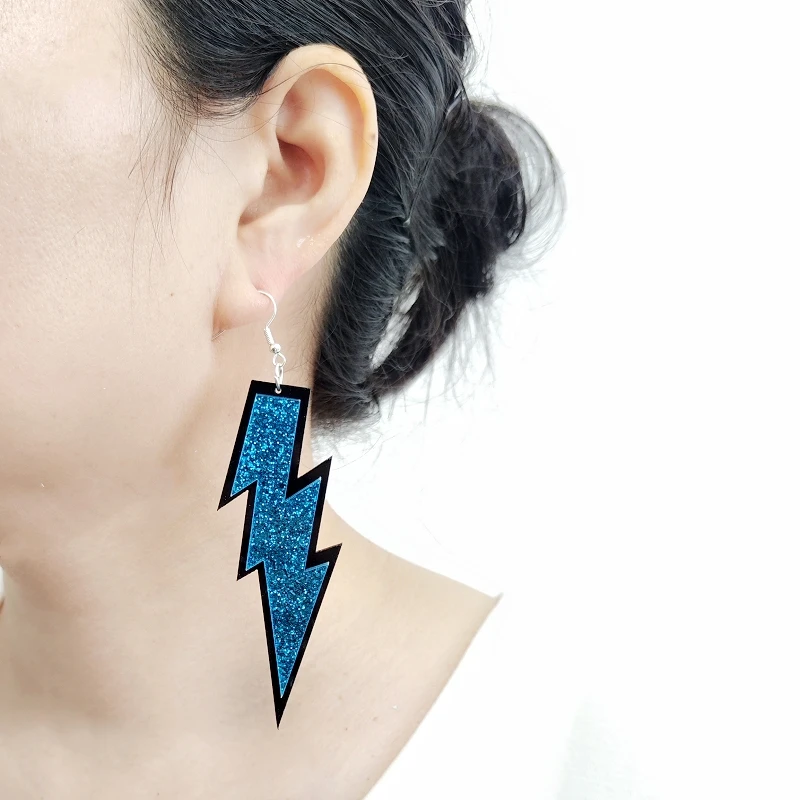 KUGUYS Lightning Long Dangle Drop Earrings for Women Rose Red Pink Blue Gold Color Glitter Acrylic Fashion Jewelry Accessories